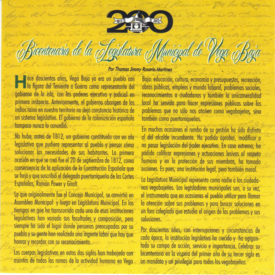 FOLIO PROGRAMA OFICIAL CELEBRACION BICENTENARIO LEGISLATURA MUNICIPAL