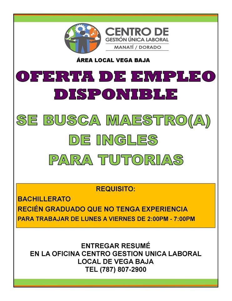 oferta de empleo en vega abaj maestro ingles