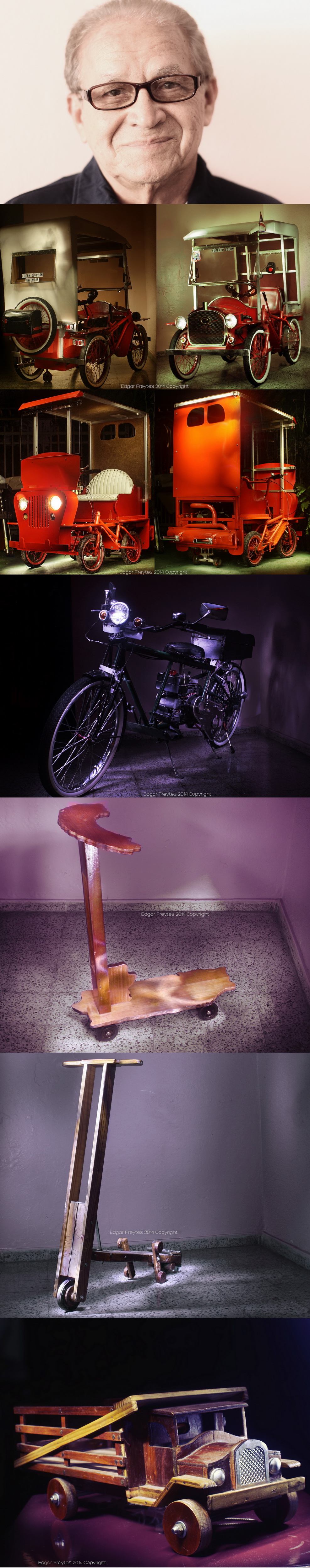 (Eugenio Colón) Vega Baja Inventor desde jovencito, es perseverante, le encanta hacer arte del reciclaje, especialmente pasar la mayoría de su tiempo inventando en su terraza, añadiendole piezas a sus inventos. Uno de sus inventos mas originales y creativos es la Puertorineta, una patineta hecha de madera con forma de la isla de Puerto Rico. Ha estado meses tras meses perfecionando sus inventos.