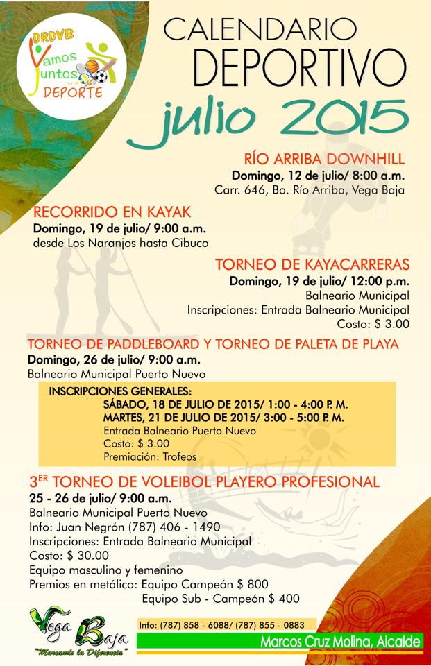 CALENDARIO DEPORTIVO DE VEGA BAJA KULIO 2015