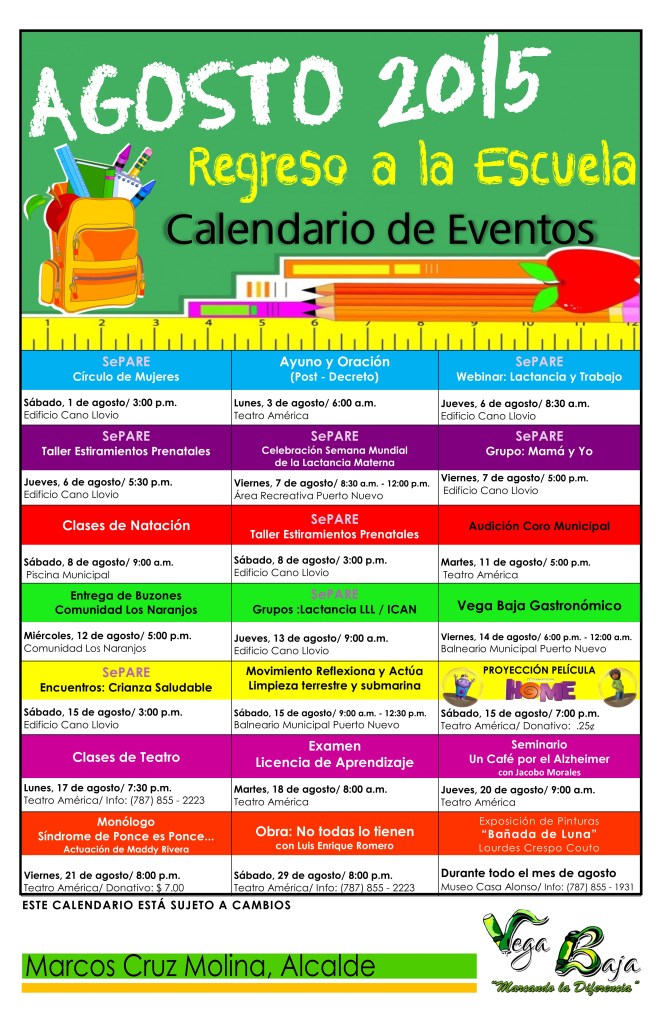Calendario de Actividades AGOSTO 2015