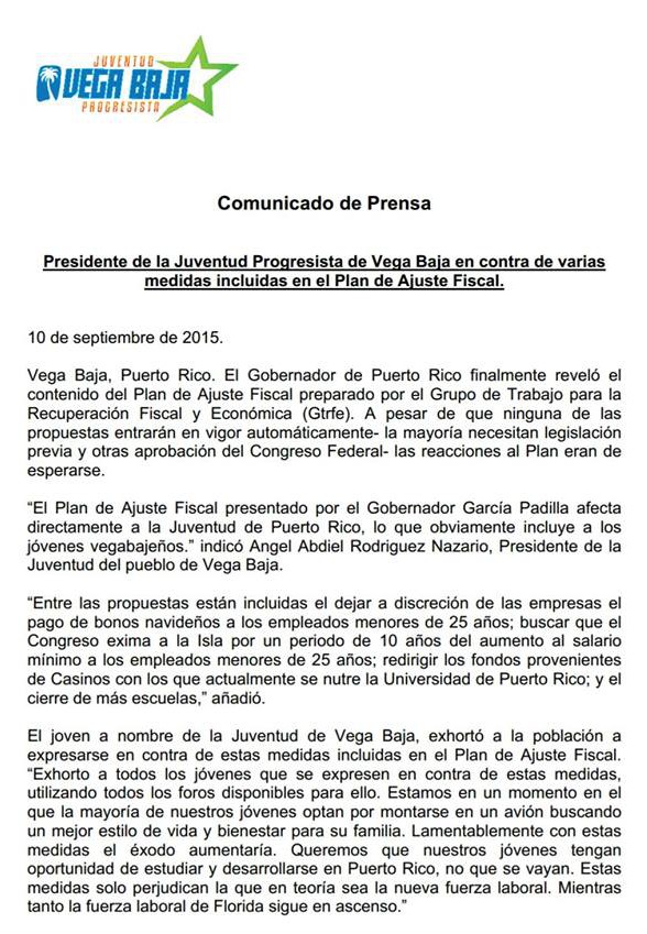 COMUNICADO DE PRENSA DE ABDIEL
