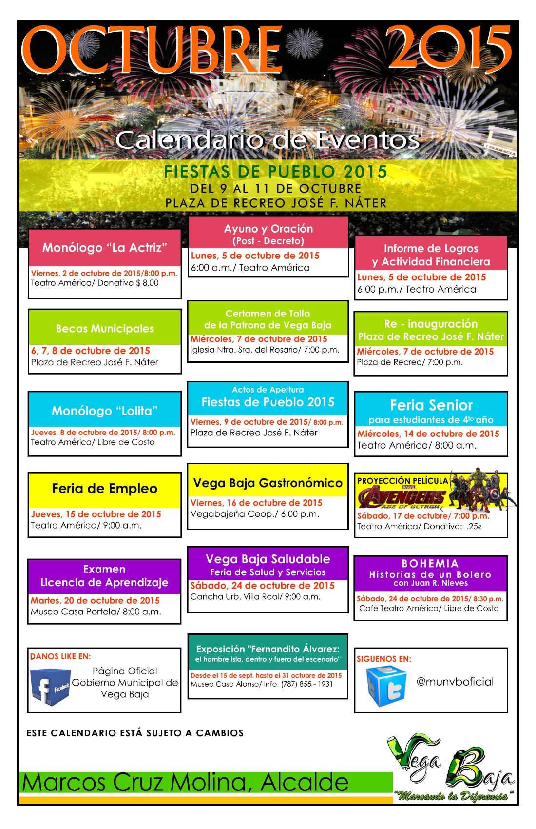 Calendario de Actividades  OCTUBRE 2015