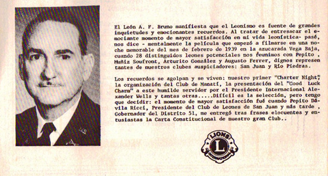 Fotografía Ilustre R F Bruno Primer Presidente Club de Leones de Vega Baja 1938